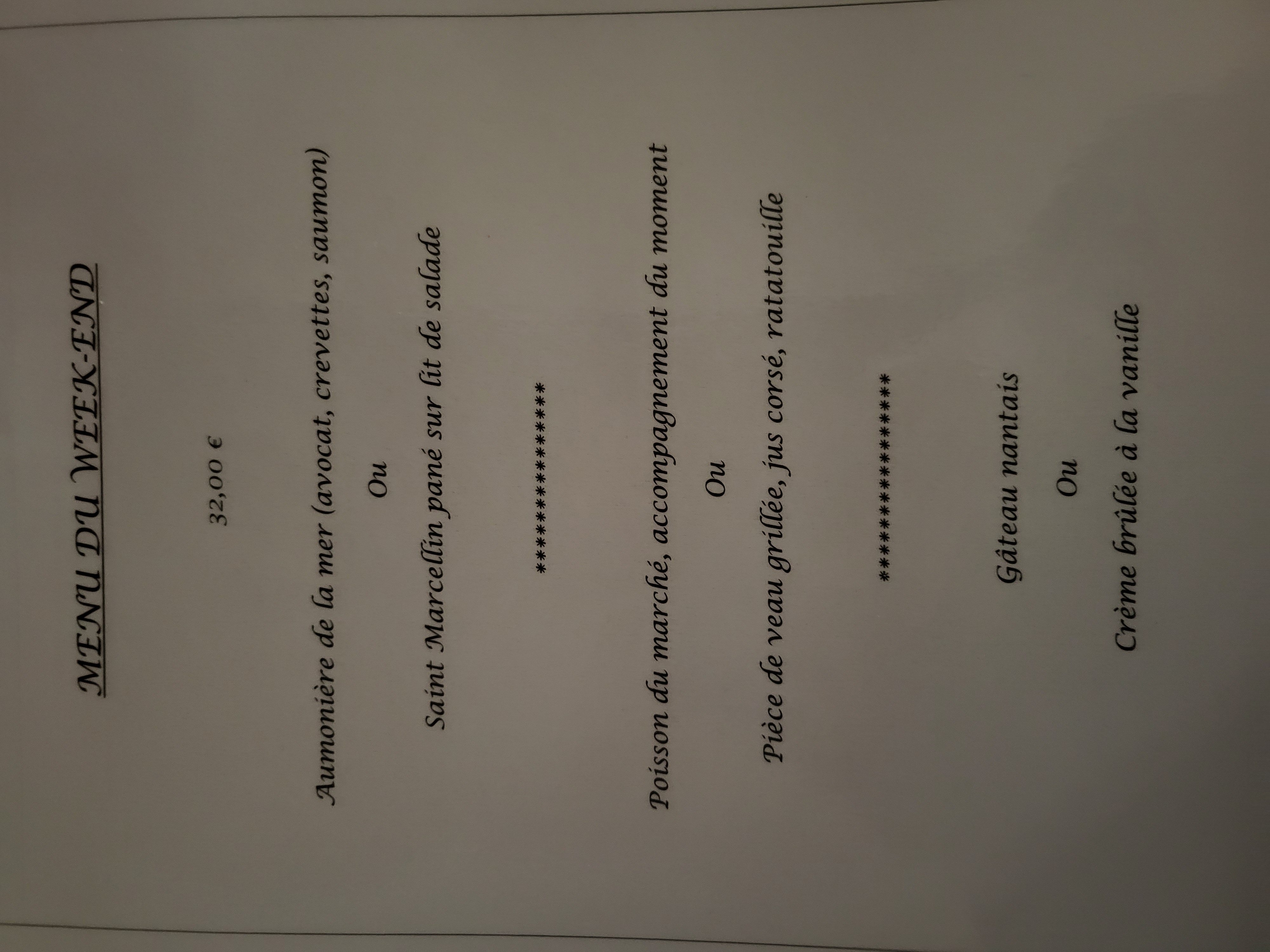 Photo du menu du week-end