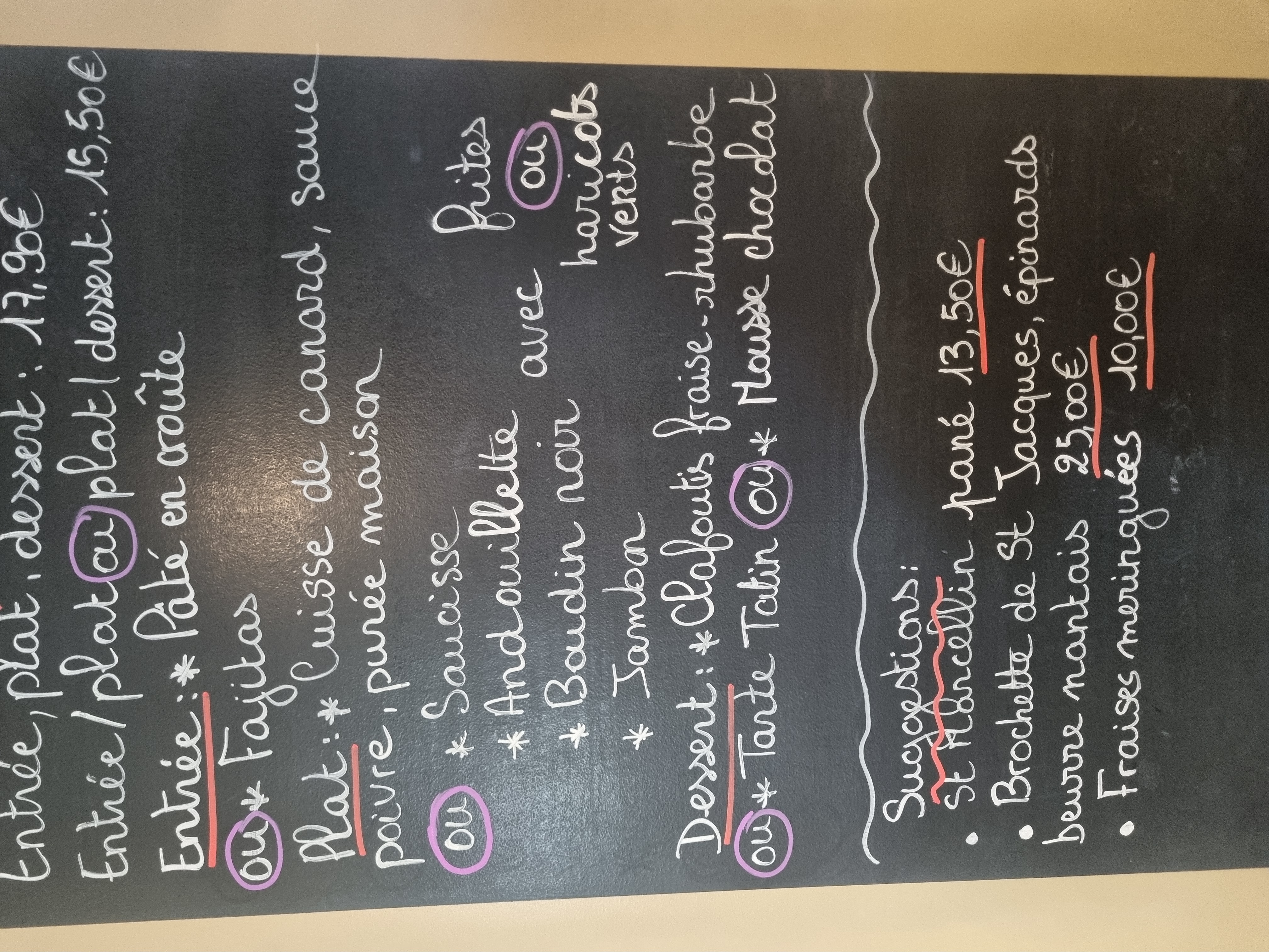 Photo du menu du jour