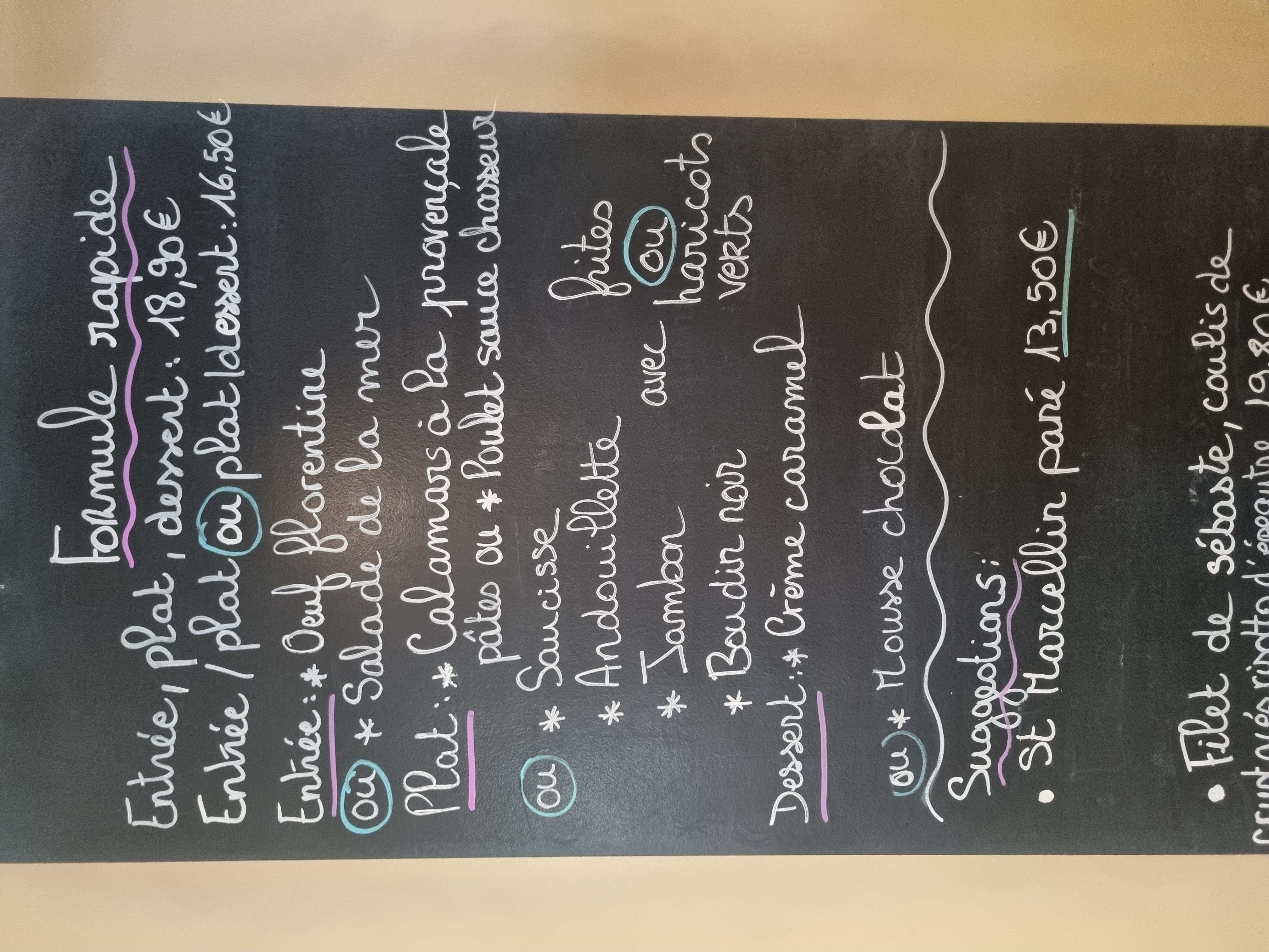 Photo du menu du jour