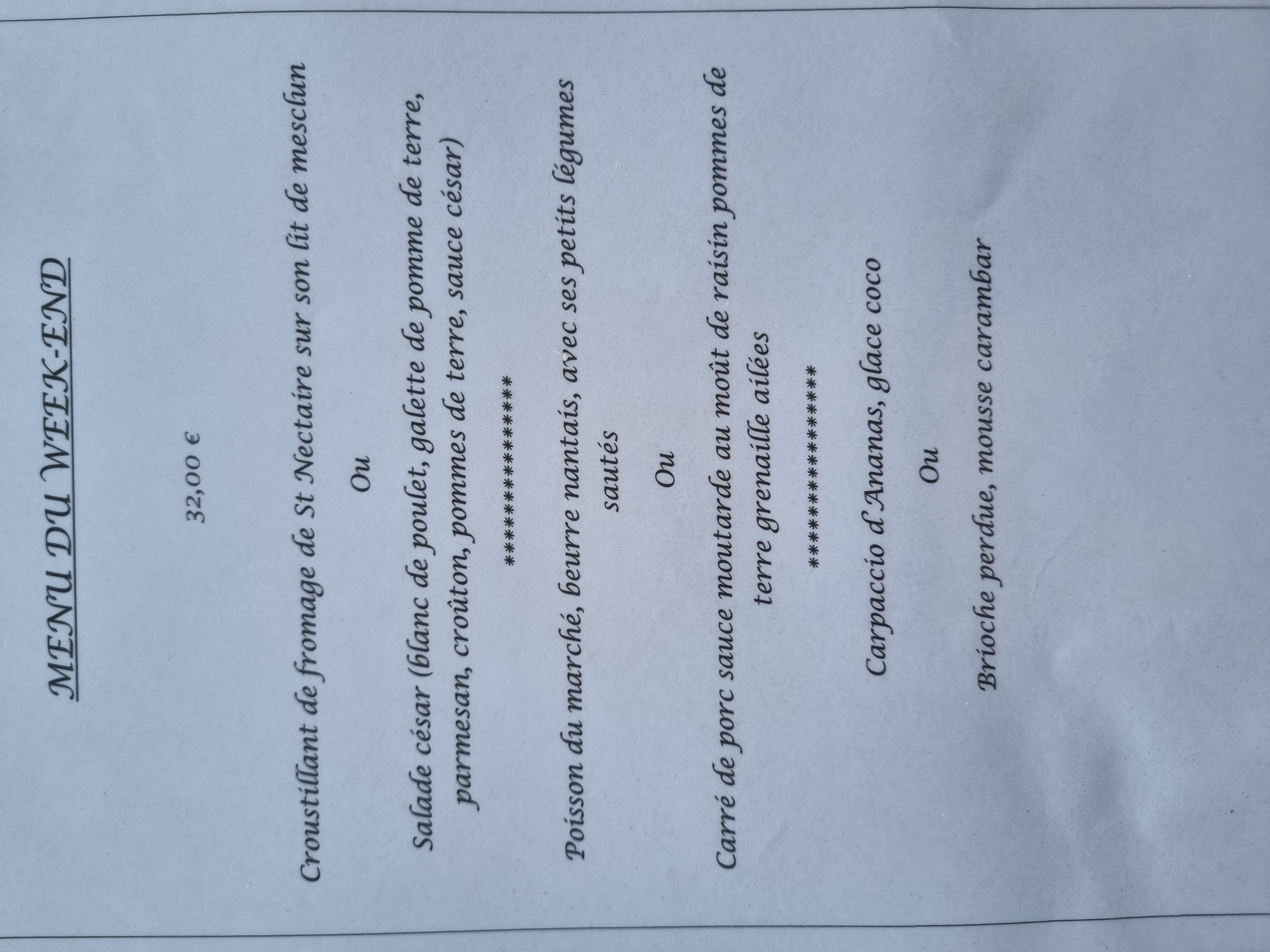 Photo du menu du week-end