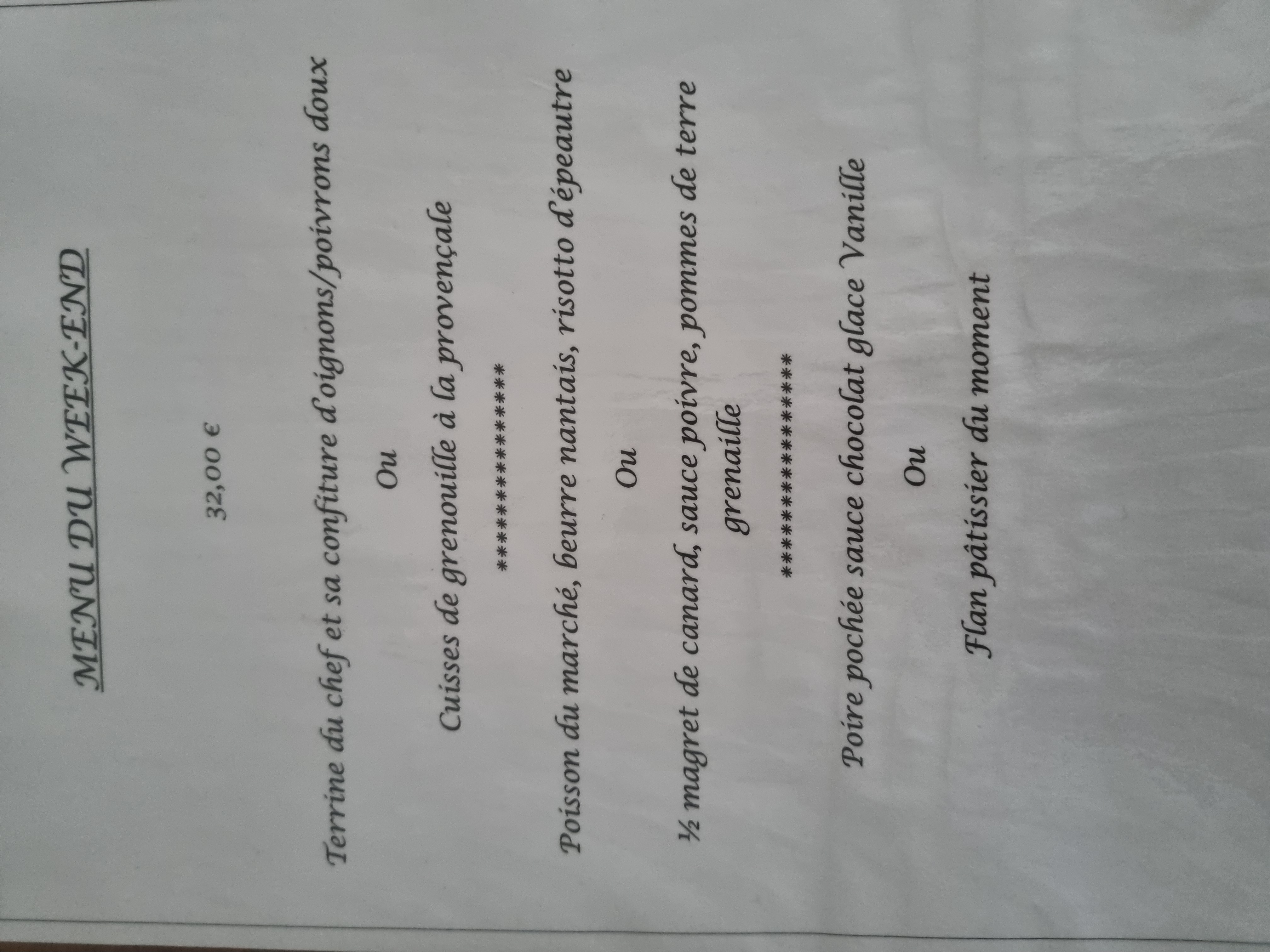 Photo du menu du week-end