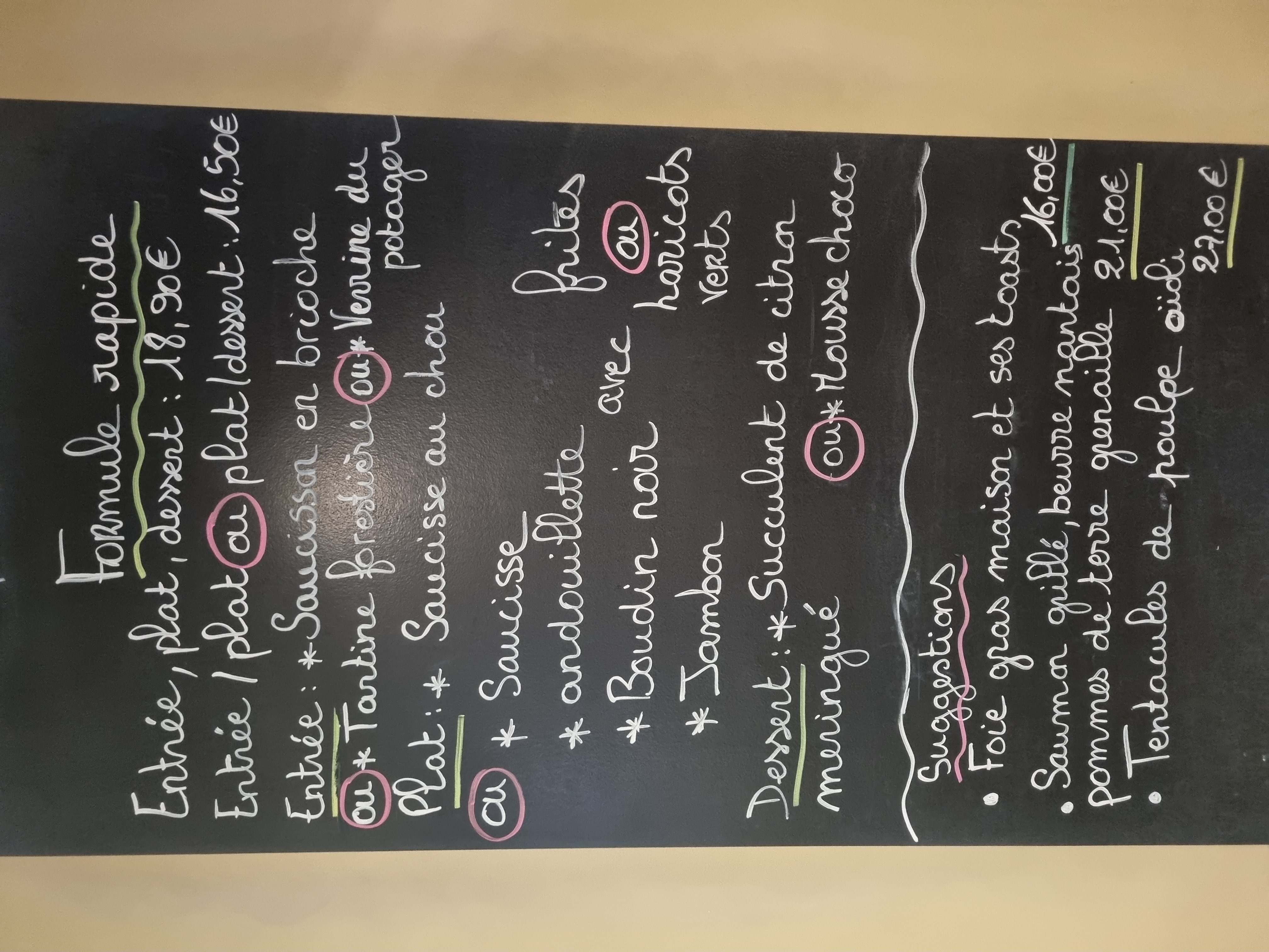 Photo du menu du jour